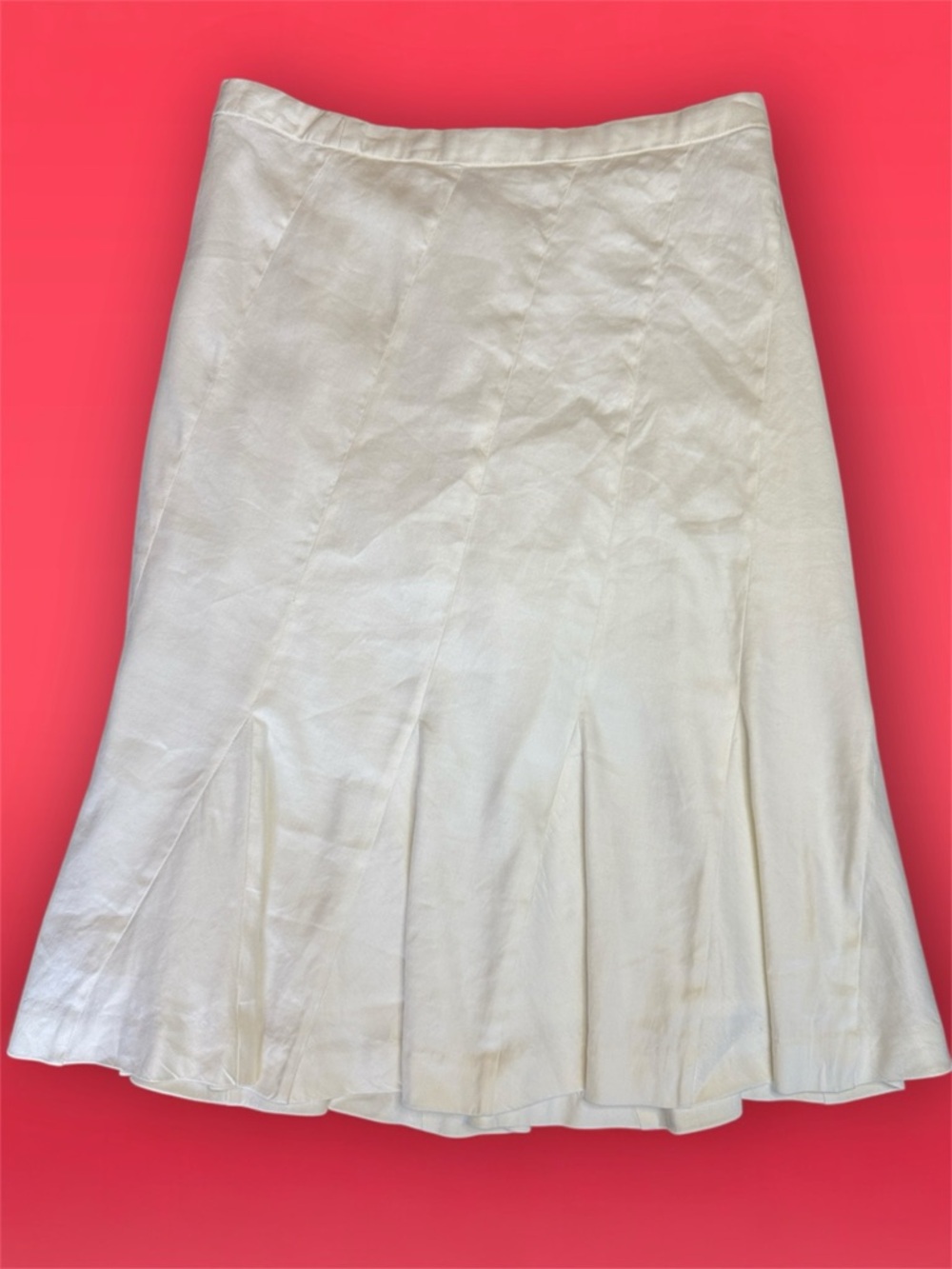 J. Crew Stretch Linen Blend White A-Line Midi Skirt with Fluted Panels sz 12
